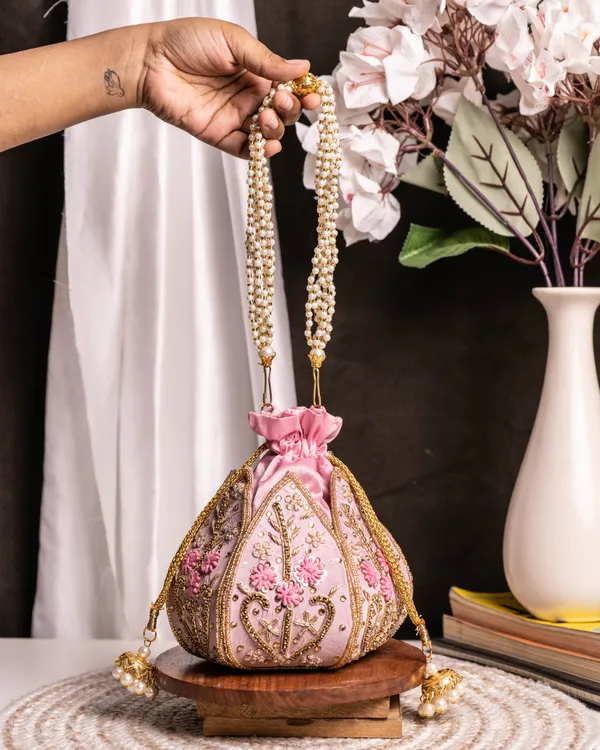 The_Blush_Lotus–_Handcrafted_Pearl_Handle_Evening_lotus_Potli_Bag